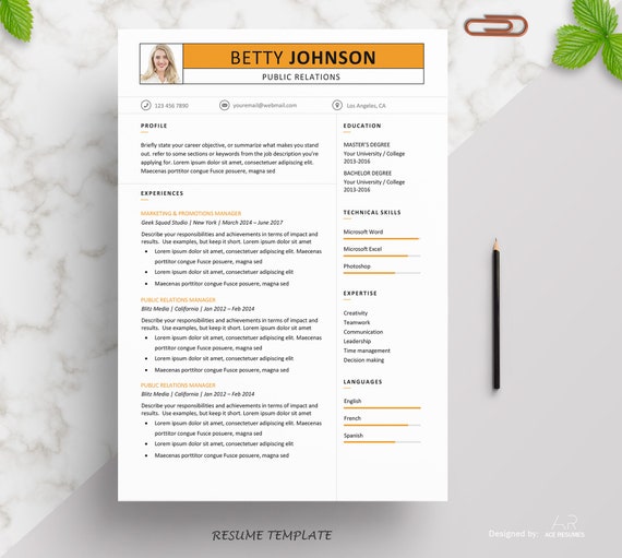 professional creative and modern resume template for word creative resume design instant download cv template for word pc mac cv creative and modern resume template