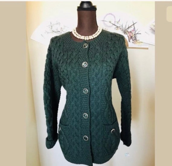 Aran Crafts Vintage Wool Merino Cable Knit Button