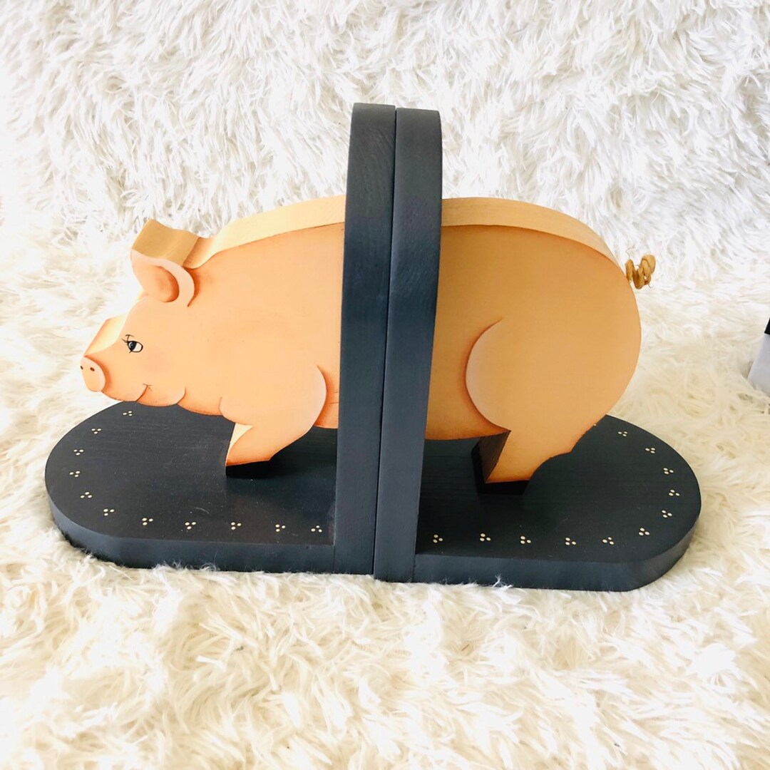 Nursey Living Room Pig Hog Wooden Bookends Display Set - Etsy