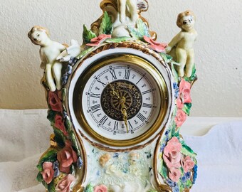 Vintage Narco Ceramic Made in Germany Angels Wind Mentle Clock