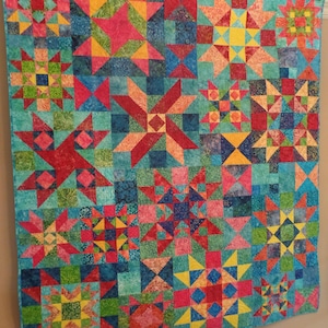 Twin Quilt, 72W x 79L, Scrappy Quilt, Sampler Quilt, Batik Fabric, Ready to Ship, Free Shipping, One of a Kind, Multi-colored, Bright Colors