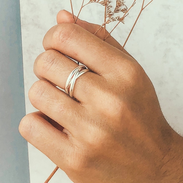 Triple silver ring, triple circle ring, stacking rolling ring, triple stacking ring, minimal sterling silver ring, triple silver band