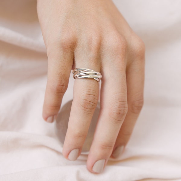 Rollring, 5 Ring Silberring, fünf band verflochtener Ring, Stapelring, 5 Bänder Ring, Interlocking Ring, Silber Multi Band Ring