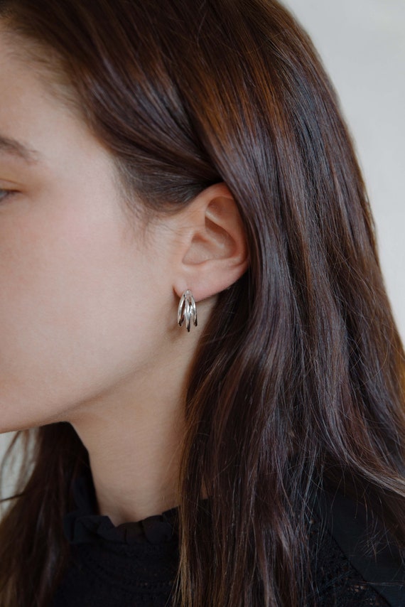 SILVER925 TRIVAL HOOP EARRINGS /シルバー/ピアス Triple Hoops Sterling Silver Earrings, Multiple Hoop