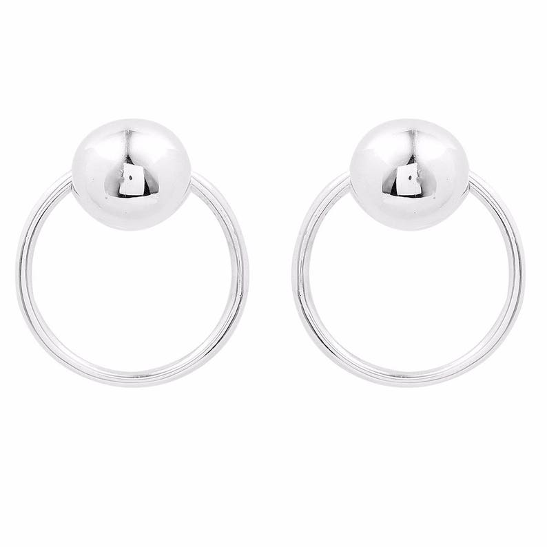 Ball hoop earrings, tiny hoop earrings, ball post earrings, ball stud earrings, dainty hoop earrings, silver ball earrings, pretty earrings. image 6