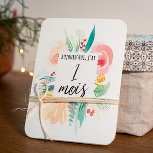 12 baby stappen kaarten//aquarel kaarten//baby Moldy//maand na maand//aquarel bloemen//geboorte cadeau//handgemaakte