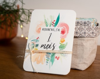 12 Cartões de marcos do bebê // cartões em aquarela // aniversário do mês do bebê // mês após mês // flores em aquarela // presente de nascimento // feito à mão
