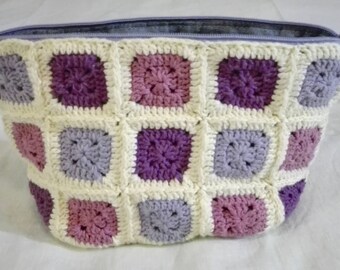 crochet patchwork zippered pouch