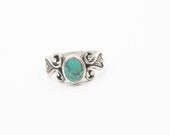 Vintage Sterling Silver Ring with Teal Howlite Size 4.5 deco bohemian statement southwestern chunky adjustable boho gypsy 925 nouveau gift
