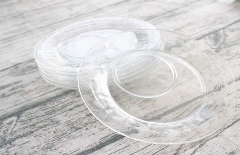 Vintage Clear Glass Frosted Leaf Snack Plate Set french country shabby chic vintage wedding floral vintage cake plate dish set retro decor