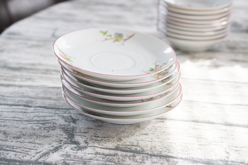 Vintage Pink and Blue Floral Saucer Set of 3 shabby chic wedding tea coffee set floral flowers decor farmhouse french country homeowner gift