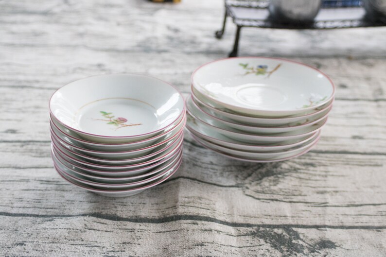 Vintage Pink and Blue Floral Saucer Set of 3 shabby chic wedding tea coffee set floral flowers decor farmhouse french country homeowner gift