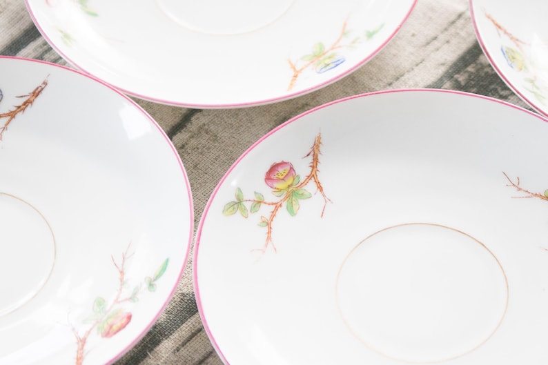 Vintage Pink and Blue Floral Saucer Set of 3 shabby chic wedding tea coffee set floral flowers decor farmhouse french country homeowner gift