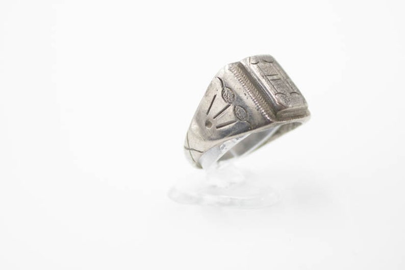 Antique Silver Toned Signet H Monogram Mens Band Ring Size 11 art deco boho gift minimalist simple renaissance initial unisex thick large