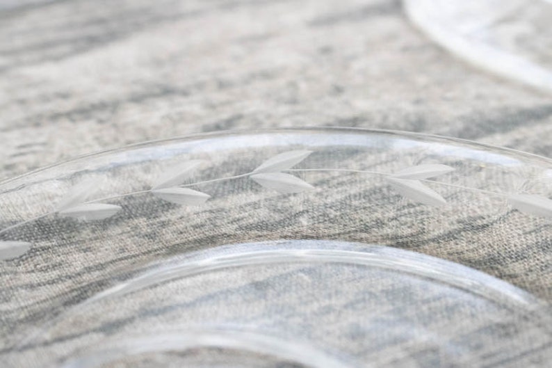 Vintage Clear Glass Frosted Leaf Snack Plate Set french country shabby chic vintage wedding floral vintage cake plate dish set retro decor