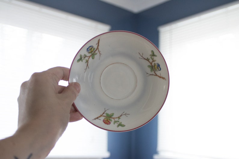 Vintage Pink and Blue Floral Saucer Set of 3 shabby chic wedding tea coffee set floral flowers decor farmhouse french country homeowner gift