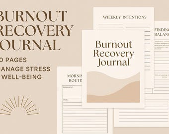 Burnout Recovery Journal | 30-Page Printable Self-Care Planner | Mental Health PDF | Anxiety Relief | Minimalist Boho Journal for Women