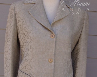 Emanuel Ungaro Cut Velvety Filagree 3D Pattern Taupe Skirt Suit, Skirt & Blazer/Jacket