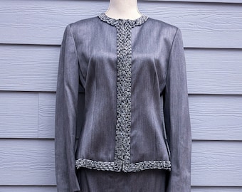 Valentino Miss V Grey Skirt Suit with Sequins, 44