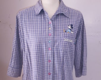 Disney Mickey Plaid Cotton Button Down, L