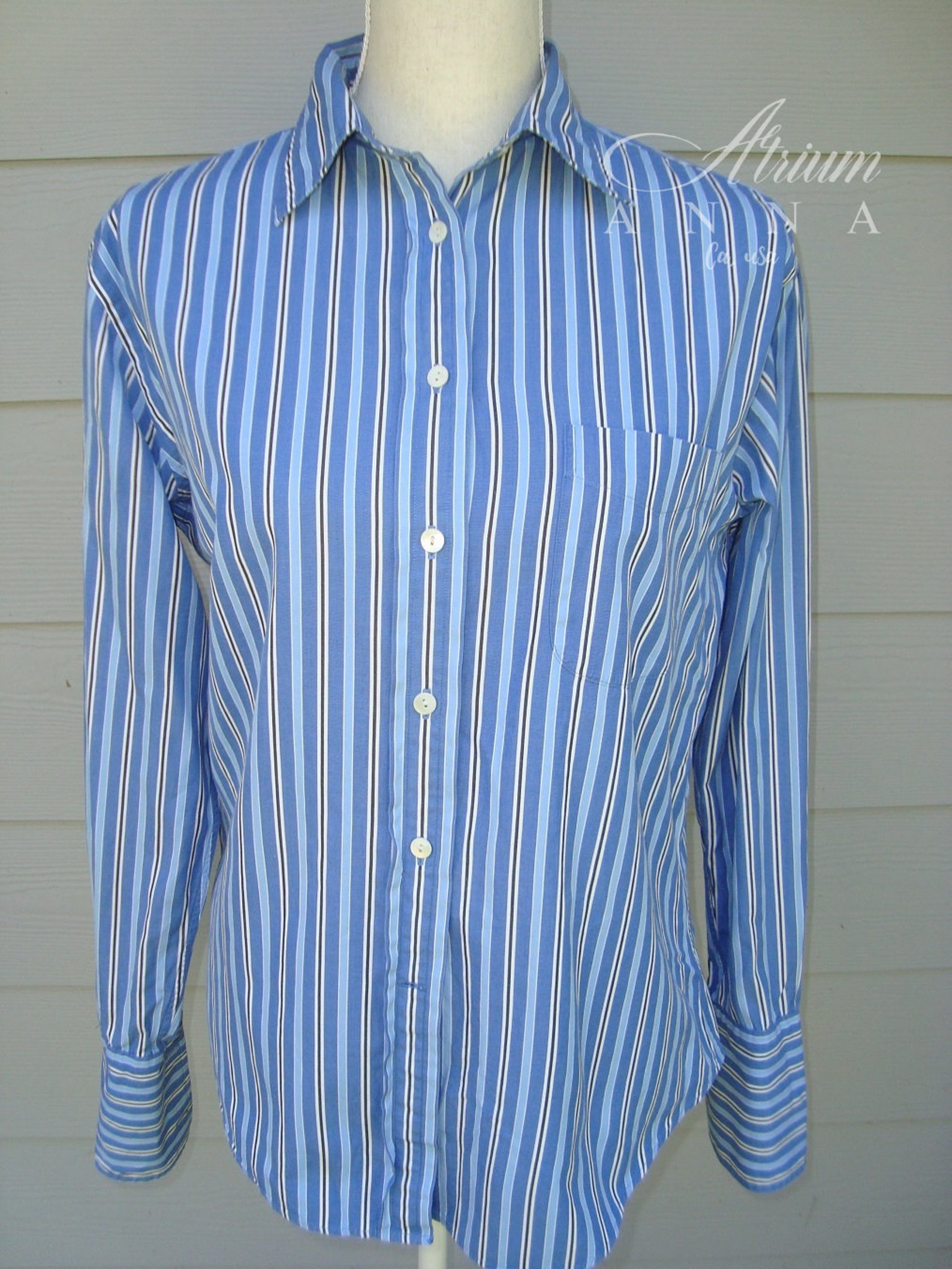 F. by Faconnable Blue Striped Buttondown French Cuff Vintage Etsy