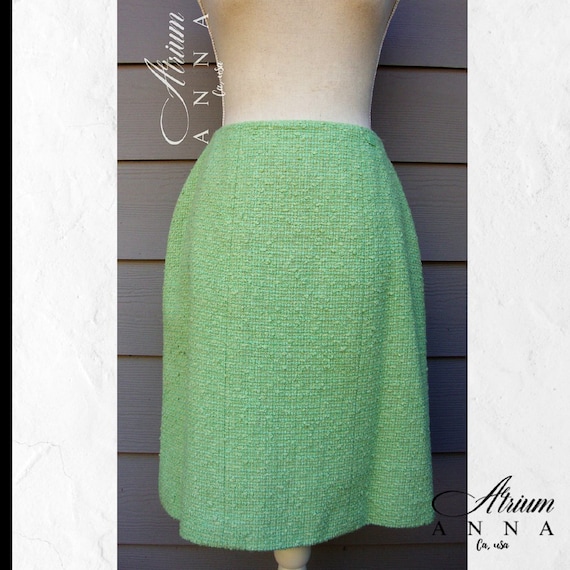 Chanel Tweed Neon Green Pastel Pencil Skirt