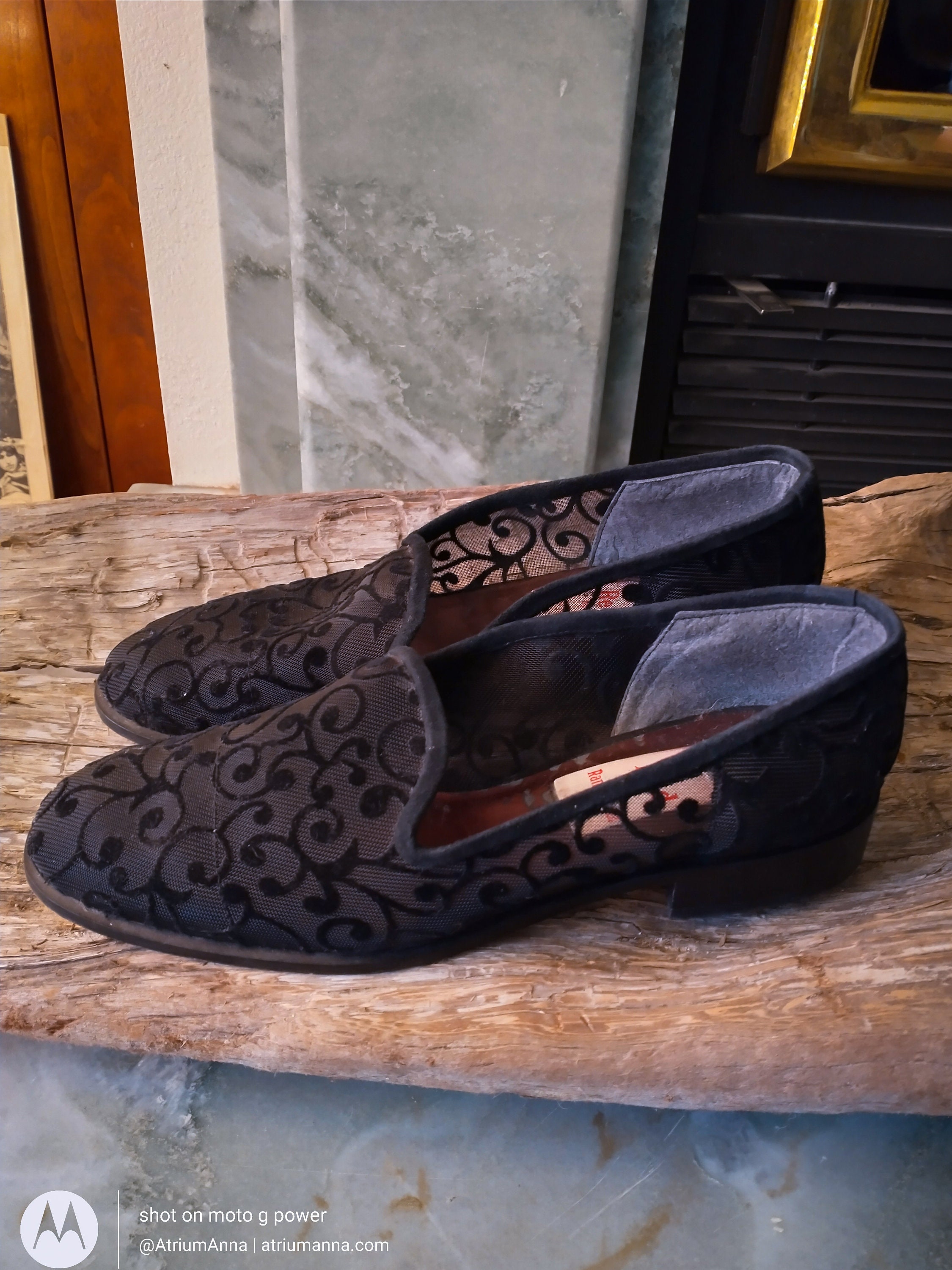 Red by Ramon Tenza Vintage Black Lace Mesh Loafers, 7.5