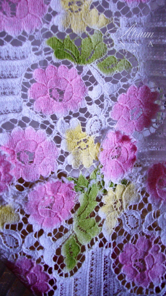 Vintage 70s Pastel Flowers Long Lace Dress, S - image 5