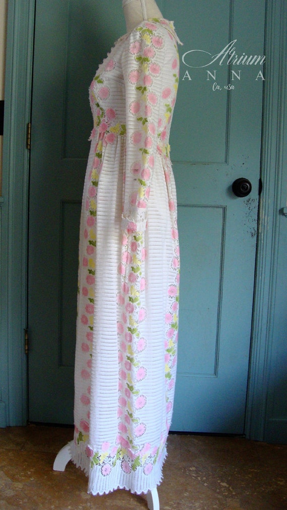 Vintage 70s Pastel Flowers Long Lace Dress, S - image 2