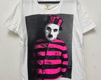 Camiseta vintage de Charlie Chaplin, cómico inglés, comediante, cine mudo, de los años 2000. Camiseta vintage de cine, talla L.