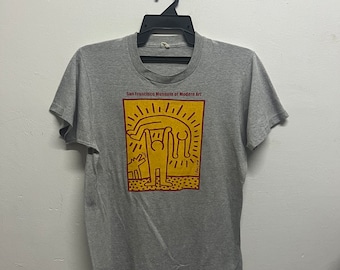 Camiseta vintage de los 80 con Keith Haring "La condición humana" (pop art) / Estampado de Keith Haring / MoMa / Camiseta de arte vintage / Talla M
