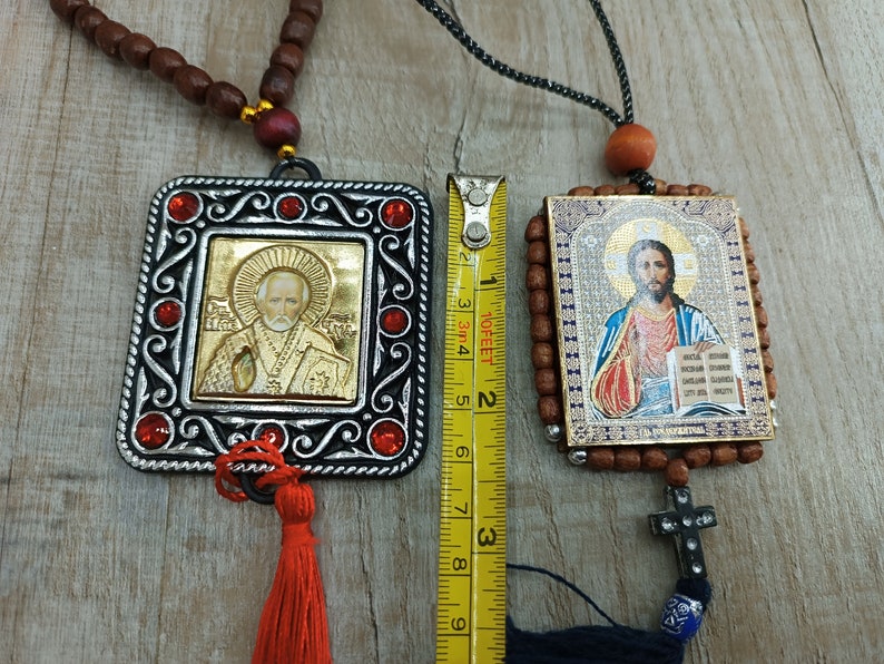 Colgante de coche religioso Amuleto hogar Santuarios cristianos Ícono ortodoxo Virgen María Cruz que da vida Nicolás Wonderworker Arcángel Miguel regalo imagen 4