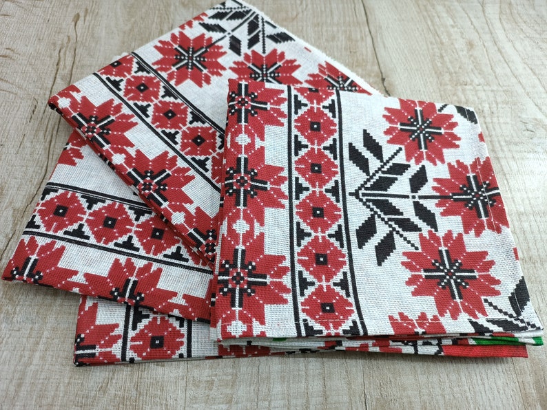 Kitchen napkins Colorful kitchen towels Dish Towel Absorbent Mixed Set Ukrainian pattern Folk ornament Ukraine national pattern organic gift image 1