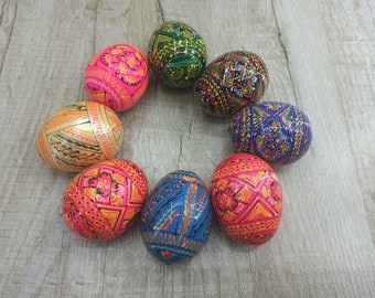 Ukrainian Pysanka Easter Eggs Set, Hand-Painted Wooden Decor