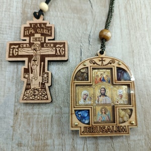 Christliche Ikone Auto Amulett Spiegel Kreuz Holzauto Kreuz glückskreuz Kruzifix Orthodoxe Römisch Ukraine katholische Ikone Jerusalem Maria Jesus Nikolaus