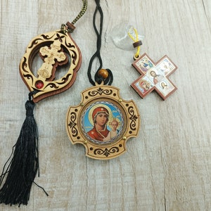 Religious car pendant Amulet home Christian shrines Orthodox icon Virgin Mary Life-Giving Cross Nicholas Wonderworker Archangel Michael gift
