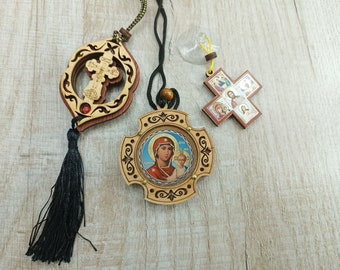 Religious car pendant Amulet home Christian shrines Orthodox icon Virgin Mary Life-Giving Cross Nicholas Wonderworker Archangel Michael gift