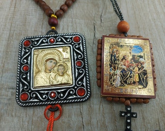 Religiöser Autoanhänger Amulett nach Hause christliche Schreine orthodoxe Ikone Jungfrau Maria Lebensspendendes Kreuz Nikolaus Wundertäter Erzengel Michael Geschenk