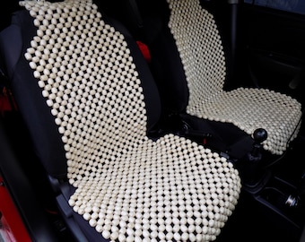 White Wood Beaded Car Seat Cover Set, Massage Cushion (2 pcs)