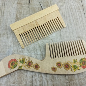 Handmade Wooden Comb Pair, Floral Ornament, Ukrainian Craft