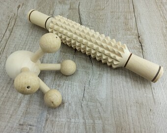 Wooden Body Massager Set, Anti-Cellulite Tools (2pcs)