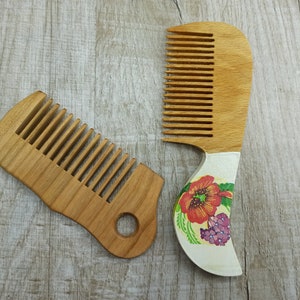 Handmade Wooden Hair Comb Set: Floral Ornament, Antistatic