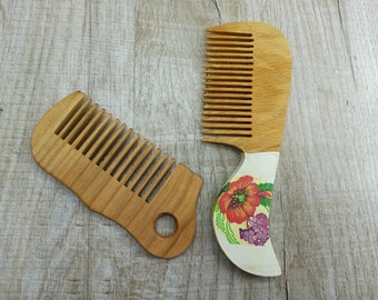 SET Wooden comb Natural wood hand made accessory for hair Comb with floral ornament Ecological accessory Antistatic comb Wood Ukrainian comb