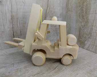 Forklift Wooden toy Smart loader Big Construction Vehicle Toy Boy Ecological natural Educational toys Big tractor Blank machine Wood car