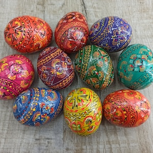 Easter Eggs Set 10 Ukrainian Painted Wooden Eggs Ukraine Pysanka Easter Ukrainian Eggs Multicolored eggs Decor for Easter Pysanky
