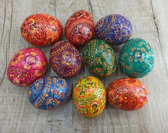 Ukrainische Pysanka Ostereier, handbemalte hölzerne 10er Set