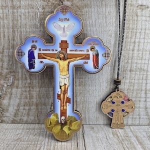 Christliche Ikone Auto Amulett Autospiegelkreuz blau Hölzernes Auto kreuz Wand Kreuzglück Kruzifix Hölzertes Kreuz Russisch-ukrainisch-katholisch