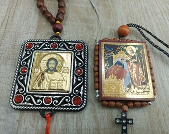 Religiöser Autoanhänger Amulett nach Hause christliche Schreine orthodoxe Ikone Jungfrau Maria Lebensspendendes Kreuz Nikolaus Wundertäter Erzengel Michael Geschenk