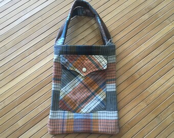 plaid handbag made from recycled western shirt