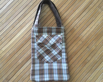 plaid handbag made from recycled western shirt